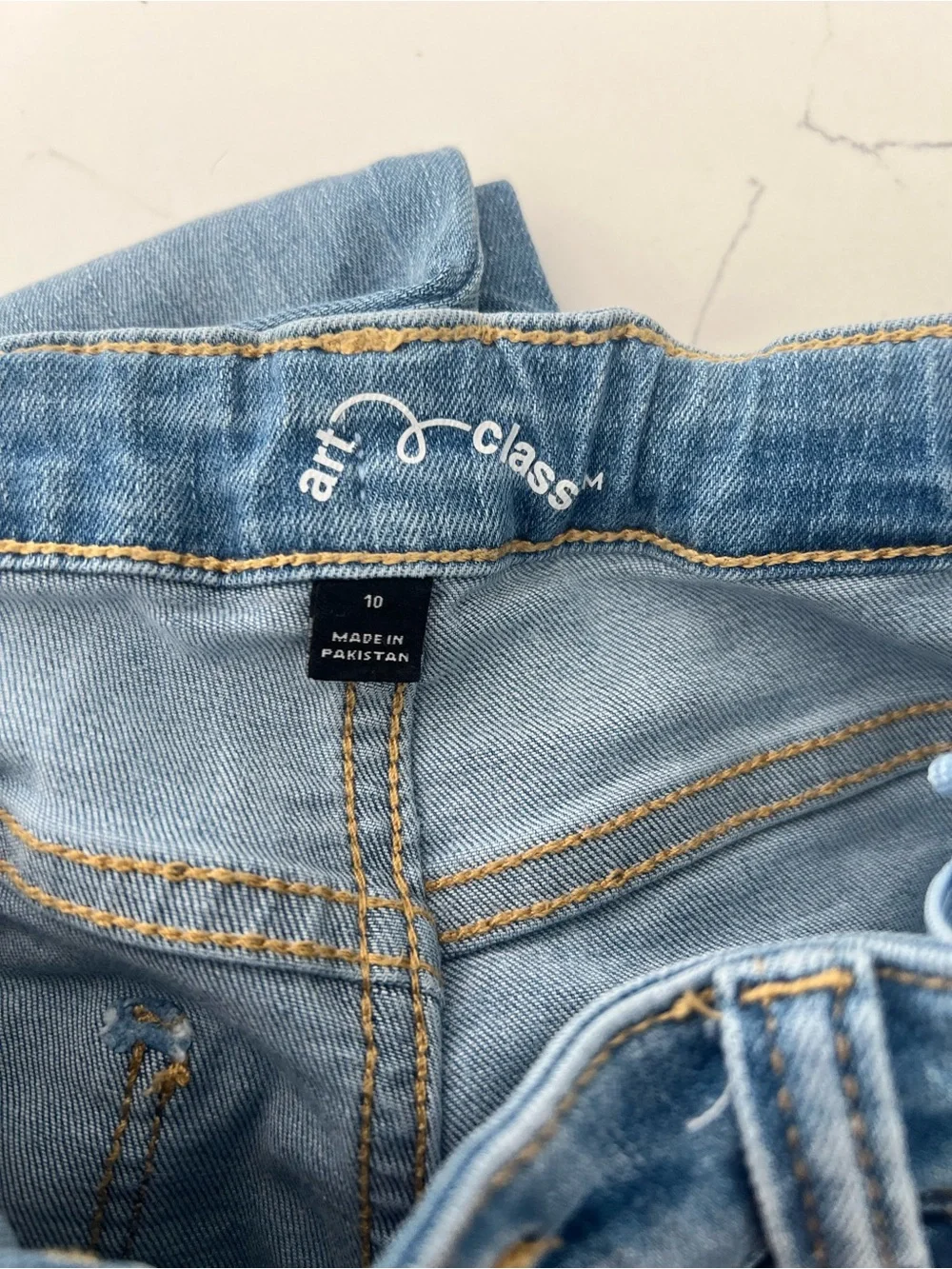 Pair of Girls Light & Mid Blue Denim Bow Jeans - Casual Wide Leg